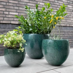 TS Bloempot Thom Donkergroen D 54 H 44 Cm -Groen Blik Verkoop 8711355856816 2